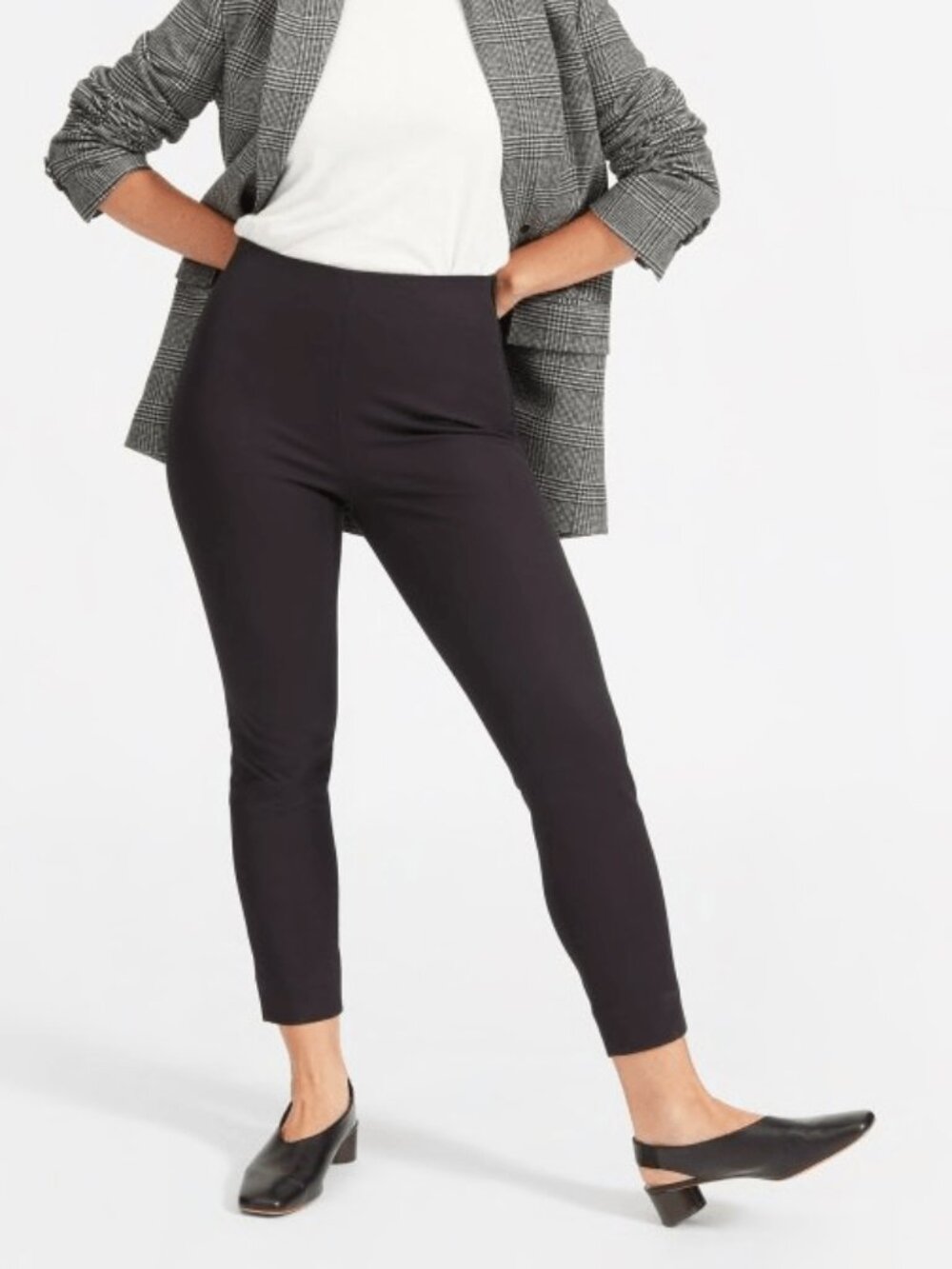 Everlane Womens  Curvy Side-Zip Pant Stretch Cotton Pant Black Skinny